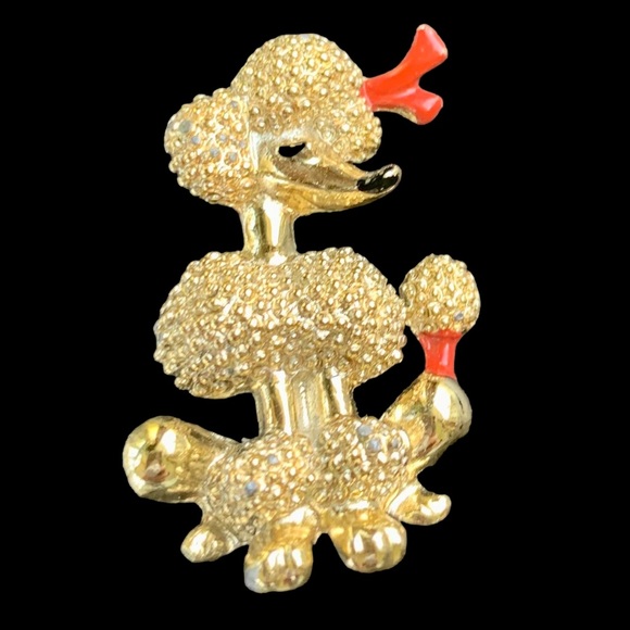 Vintage Little Gold Toned Poodle with Red Accents - Picture 4 of 8